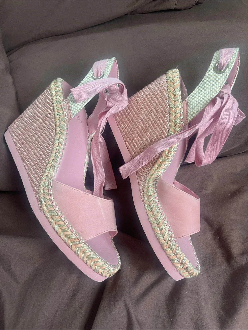 Vince Camuto Pink Suede Espadrille Sandals with Ankle Tie